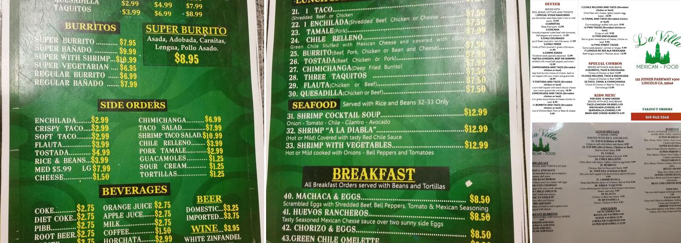 La Villa Mexican Food Menu