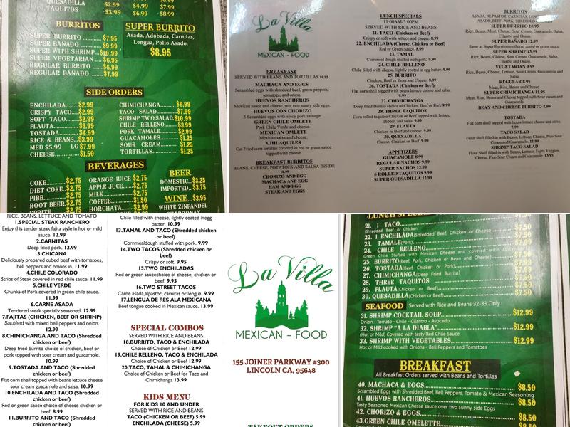 La Villa Mexican Food Menu