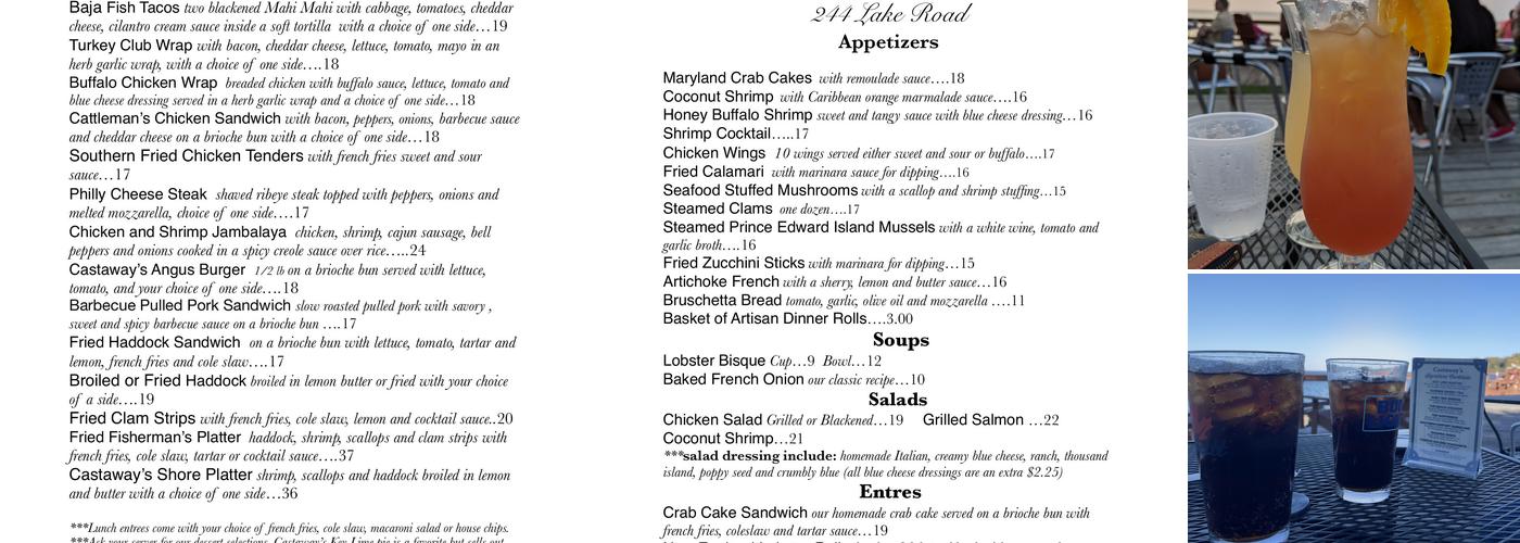 Castaways On The Lake Menu