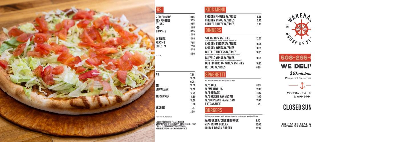 Wareham House of Pizza Menu