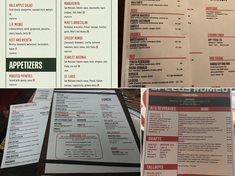 Speedy Romeo Menu