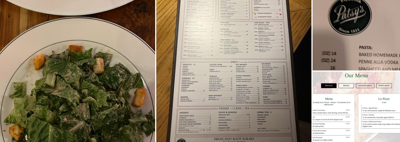Patsy’s Pizzeria Menu