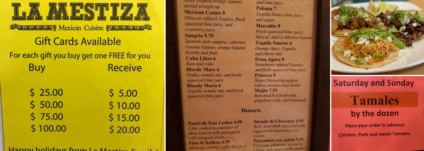 La Mestiza Menu
