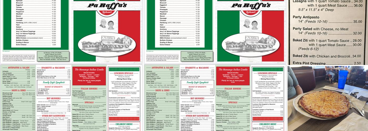 Pa Raffa's Italian Restaurant Menu