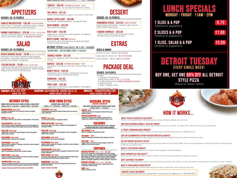 Parma Pizzeria Napoletana Menu