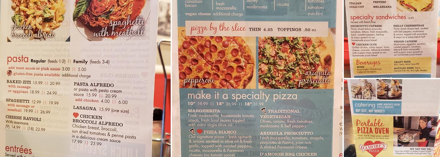 D'Amore's Pizza Menu
