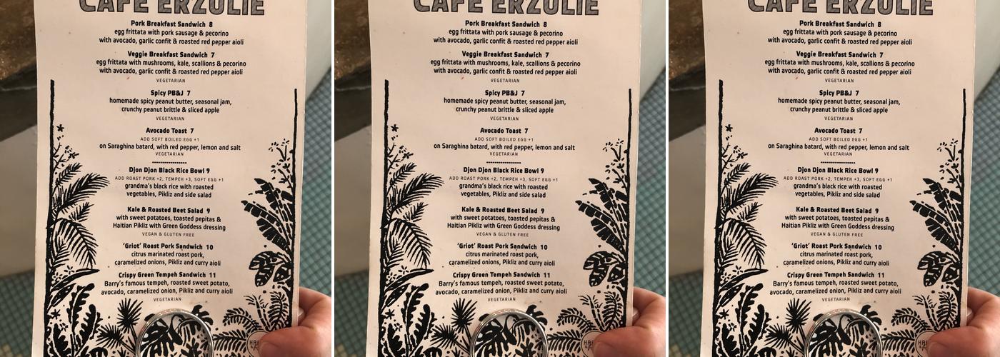 Cafe Erzulie Menu