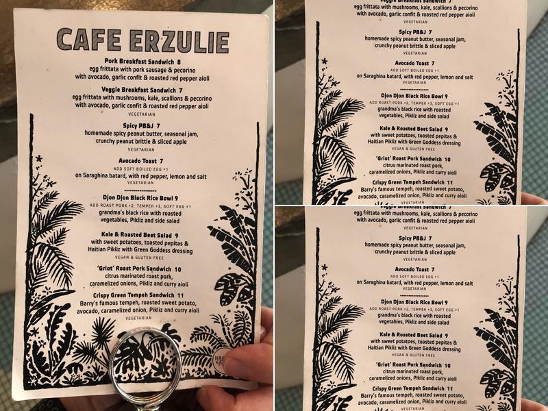 Cafe Erzulie Menu