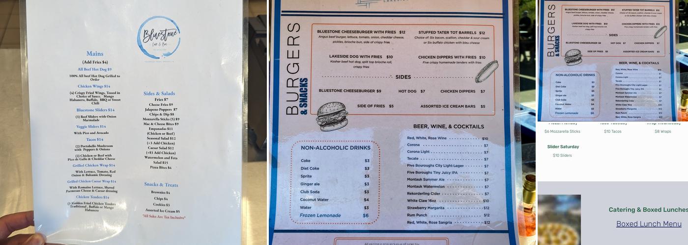 Bluestone Menu