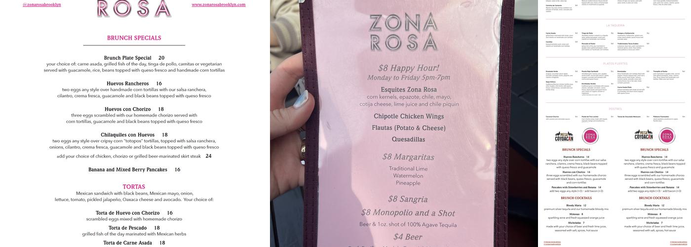 Zona Rosa Menu