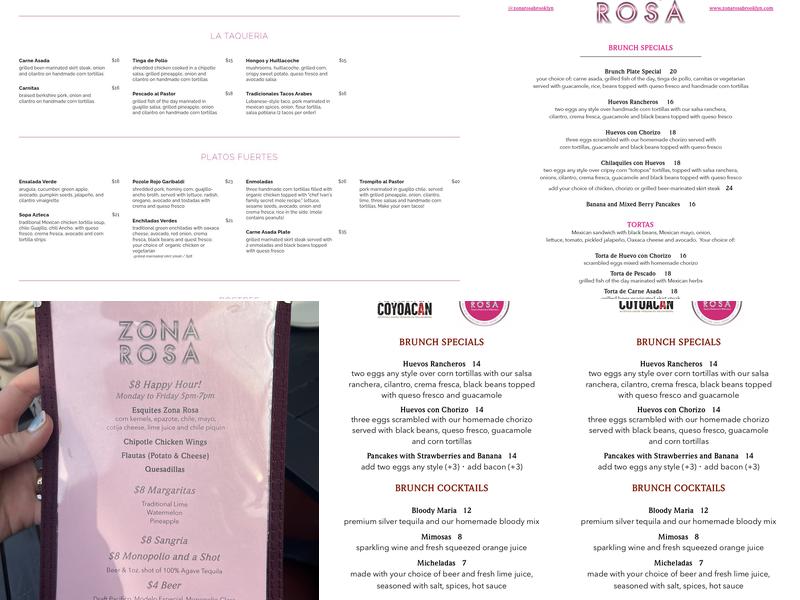 Zona Rosa Menu