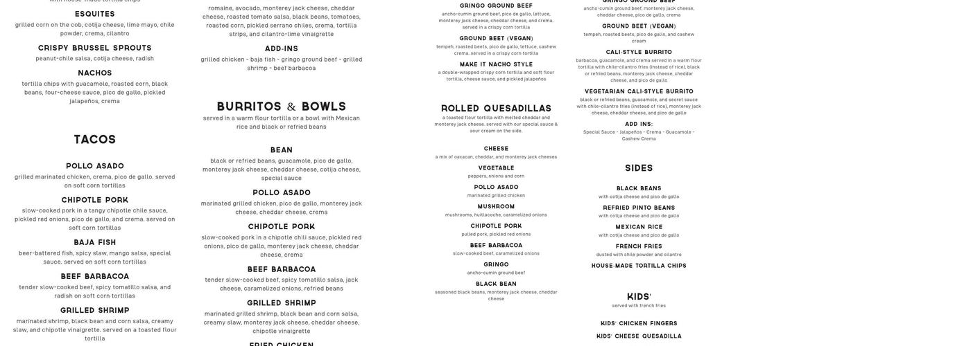 Calexico Menu