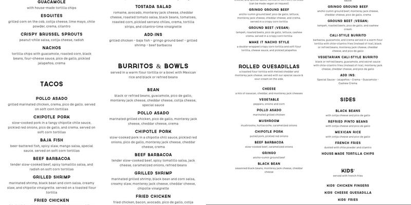 Calexico Menu