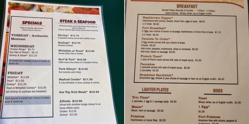 Port Bar & Restaurant Menu