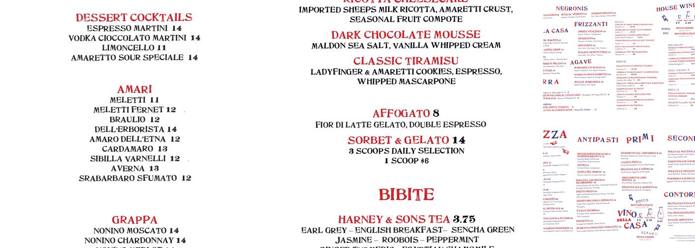Saraghina Pizzeria Menu