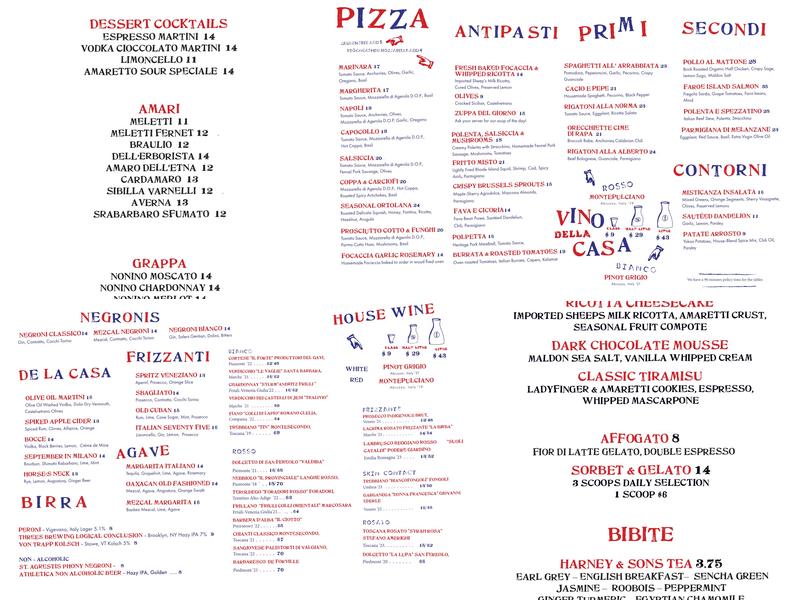 Saraghina Pizzeria Menu