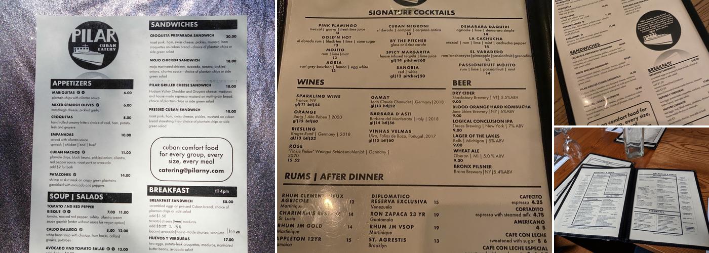 Pilar Cuban Eatery Menu