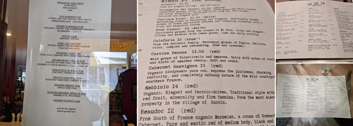 al di la Trattoria Menu