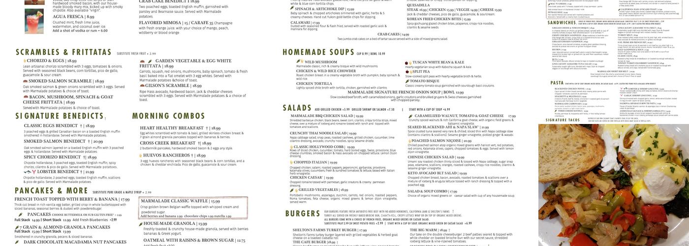 Marmalade Cafe Menu