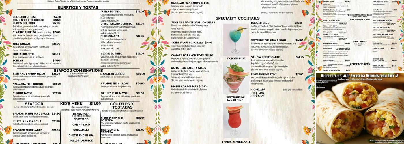 Ruby’s Fresh Mexican Food & Tequila Bar Menu