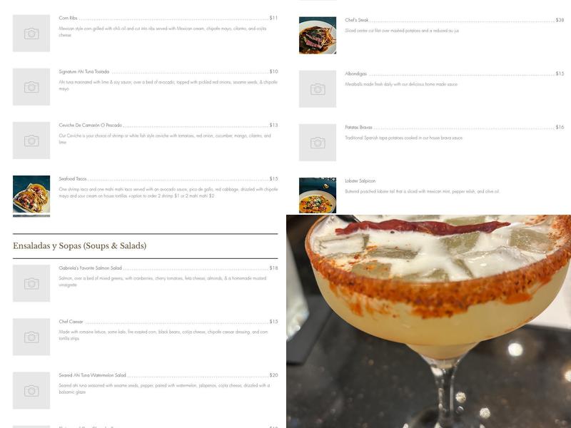 Gabriela's Seafood + Tapas Menu