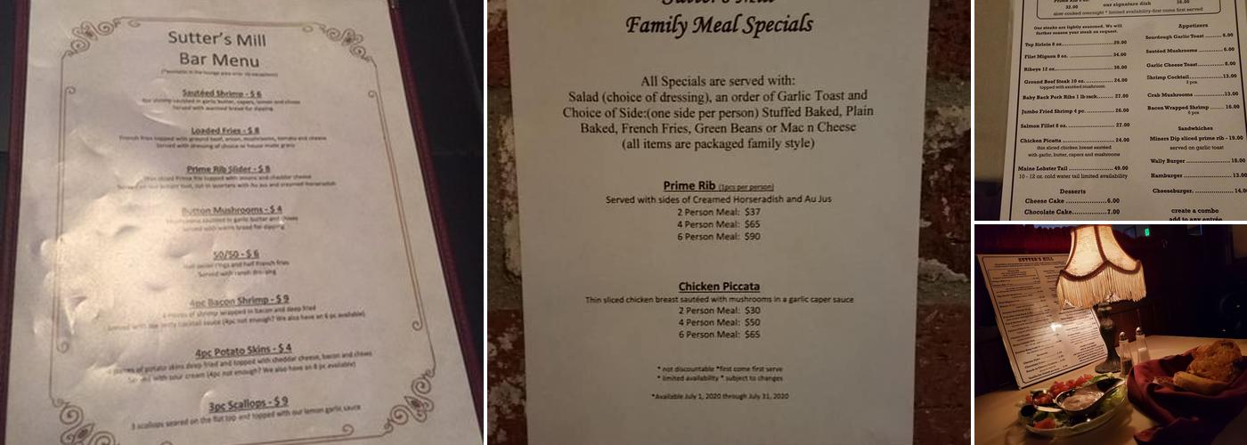 Sutter's Mill Restaurant Menu