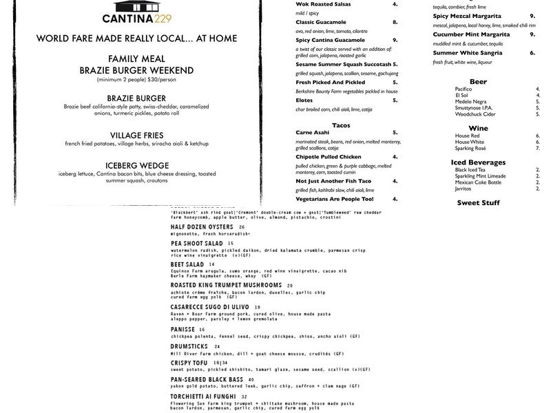 Cantina 229 Menu