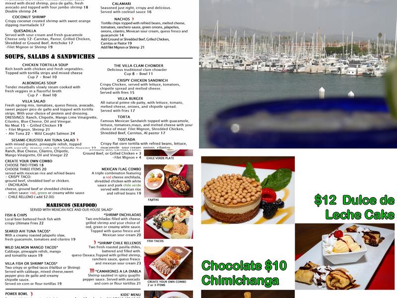 Margarita Villa Menu