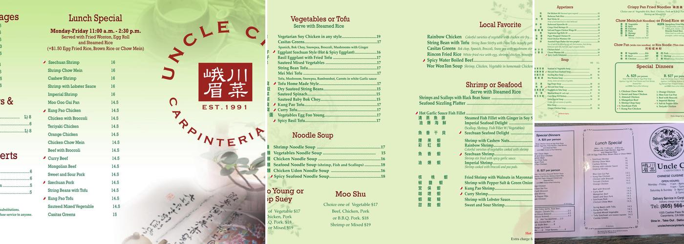Uncle Chen Restaurant Menu