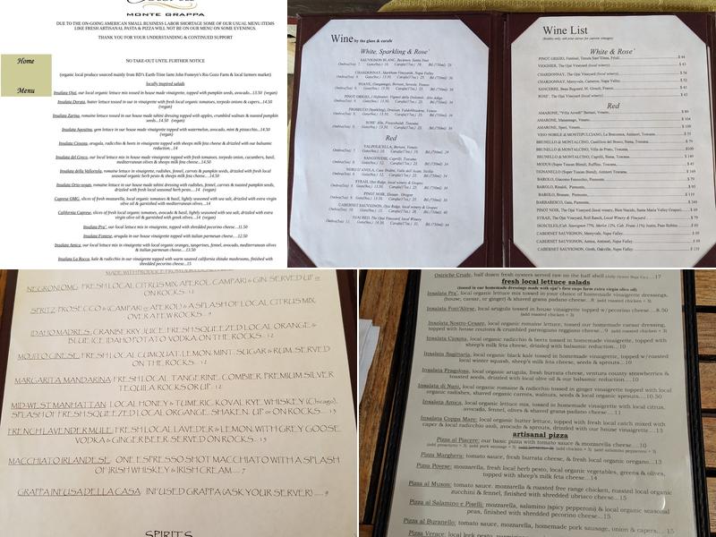 Osteria Monte Grappa Menu
