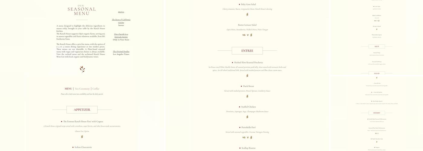 The Ranch House Menu