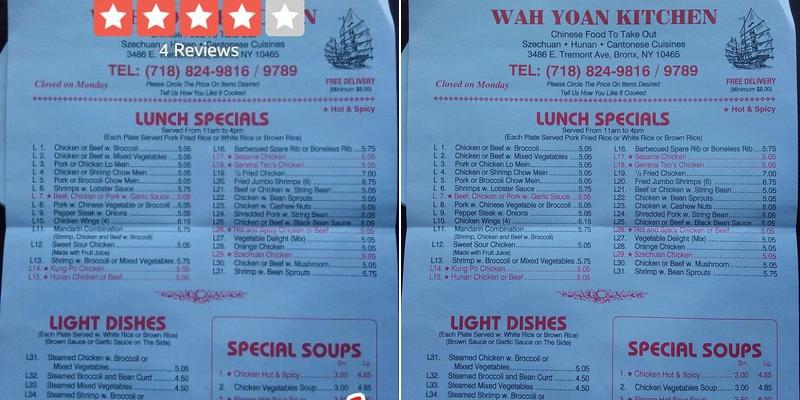 Wah Yoan Menu
