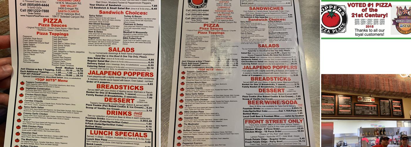 Toppers Pizza Menu