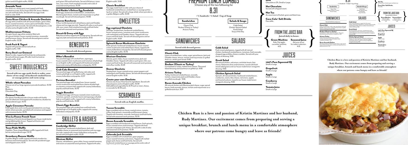 Chicken Run Menu