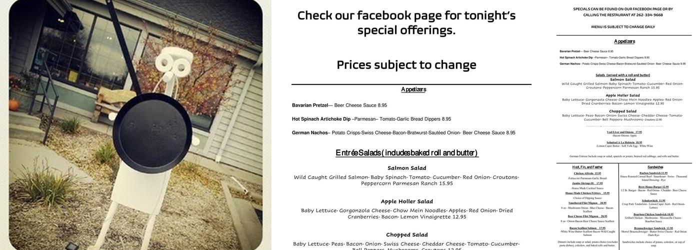 The Braising Pan Menu