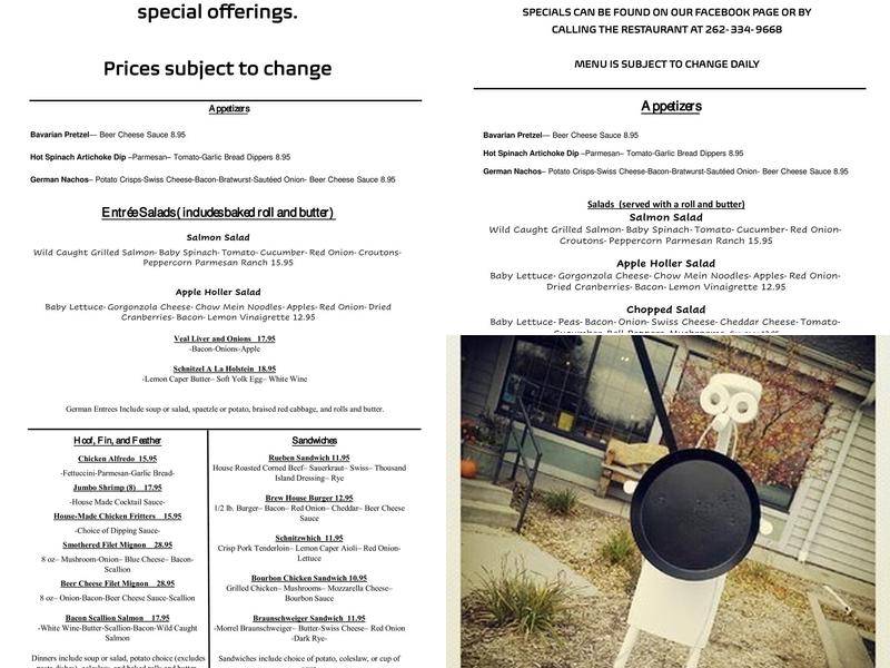 The Braising Pan Menu