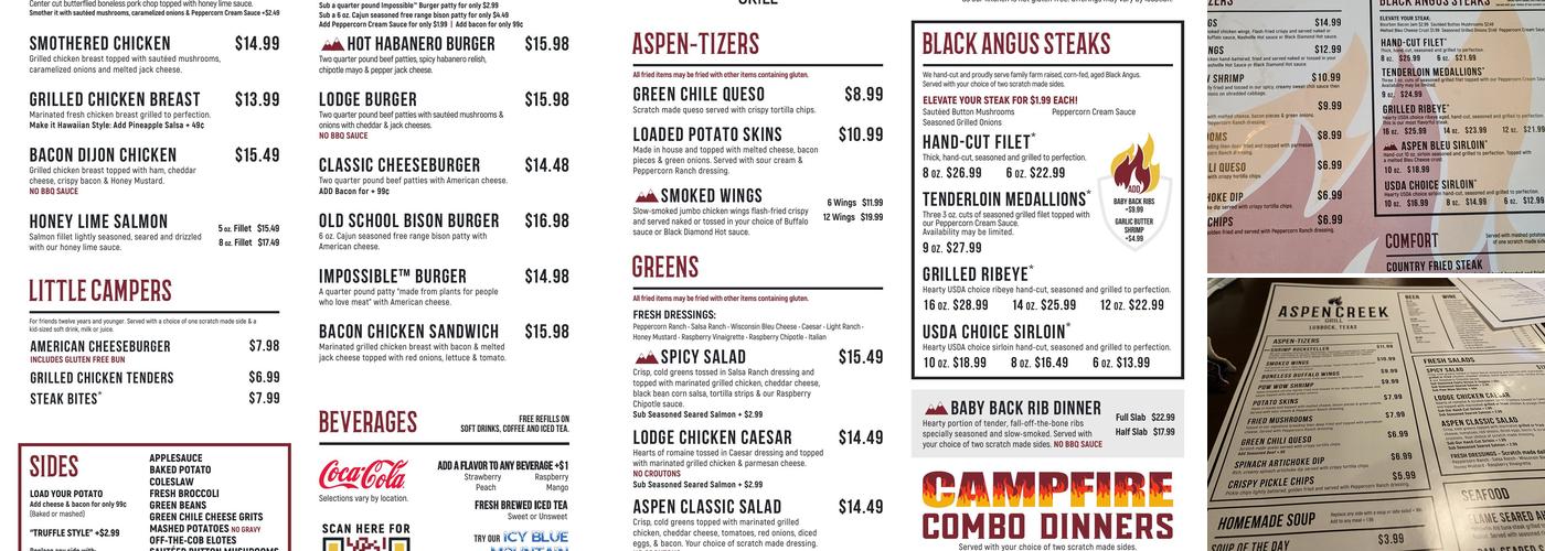 Aspen Creek Grill Menu