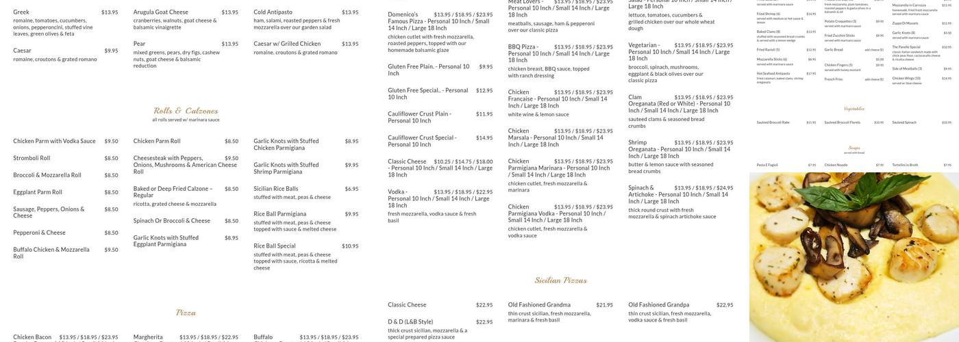 Domenico's Pizzeria Menu