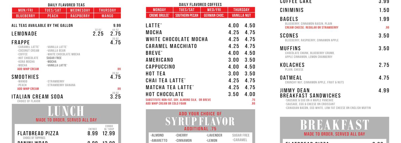 The Coffee Bar At Cardinal's Menu