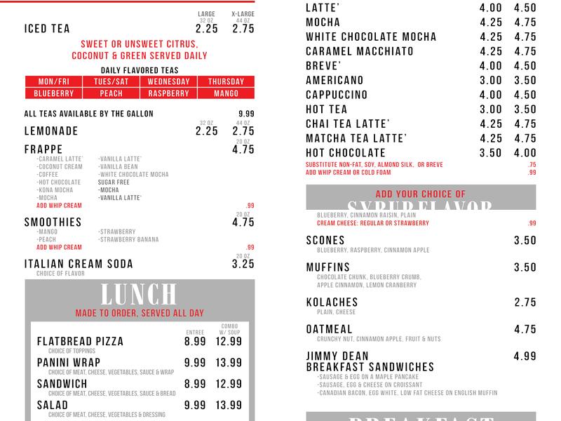 The Coffee Bar At Cardinal's Menu