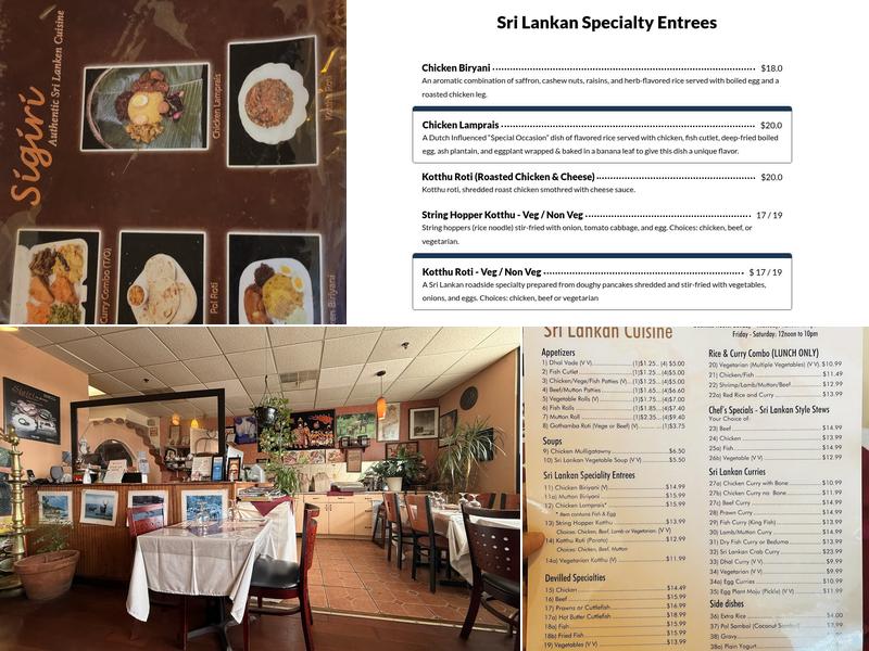 Sigiri Restaurant Menu