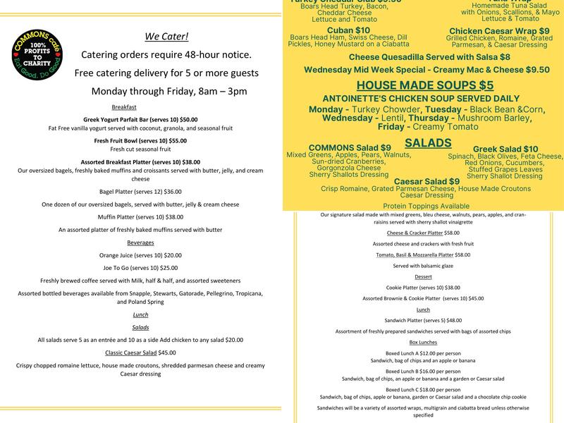 Commons Cafe Menu
