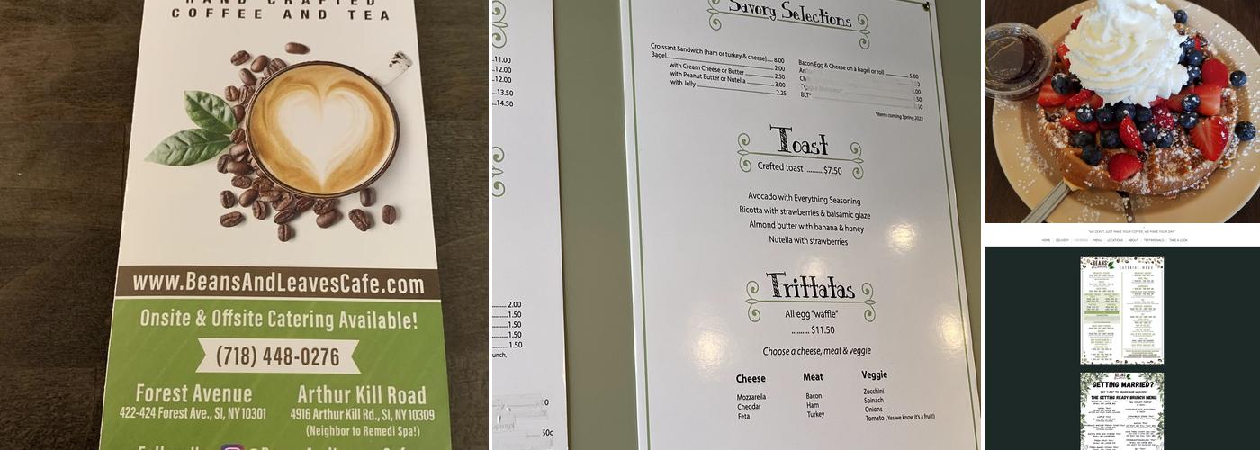 Beans and Leaves Coffee and Tea Cafe Menu