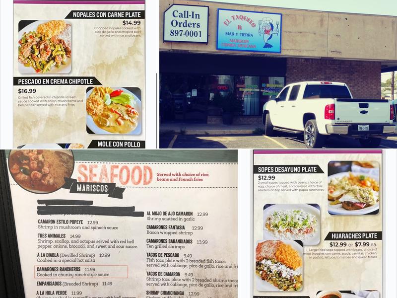 El Taquito De Mar Y Tierra Menu