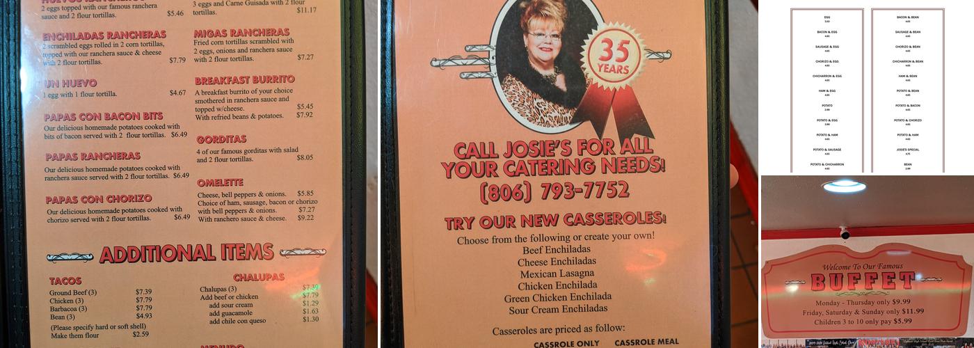 Josie's Restaurant Menu