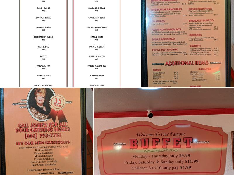 Josie's Restaurant Menu