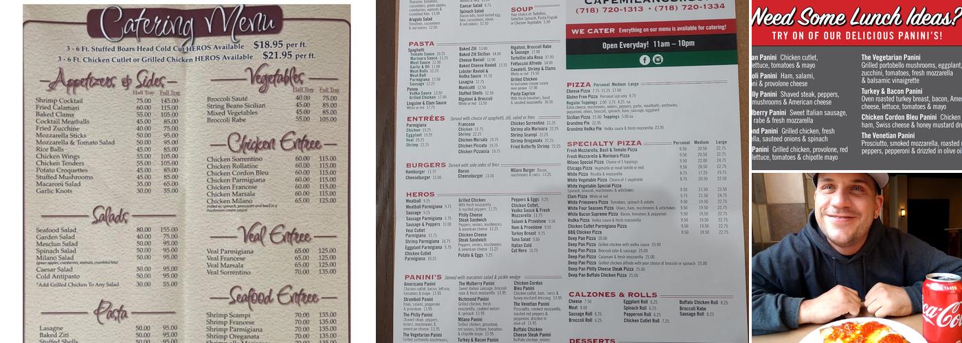 Cafe Milano Pizzeria and Restaurant Menu