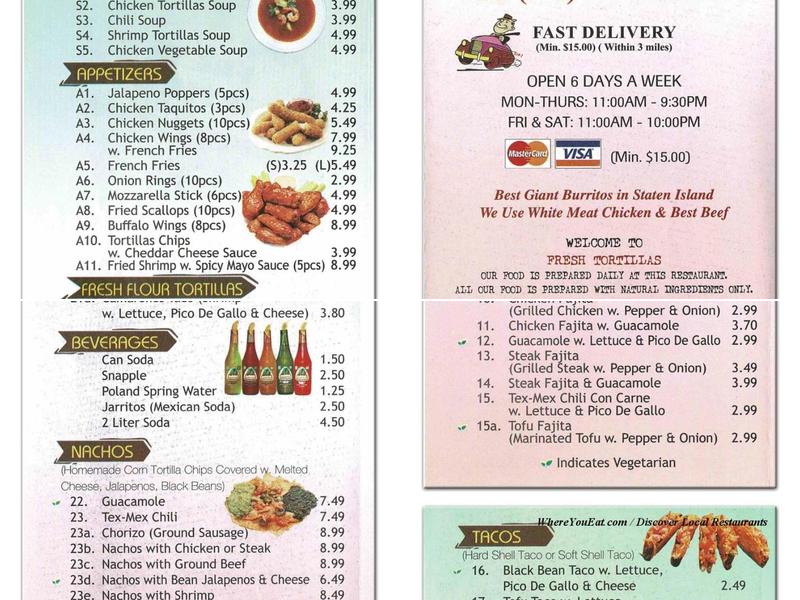 Fresh Tortillas Menu