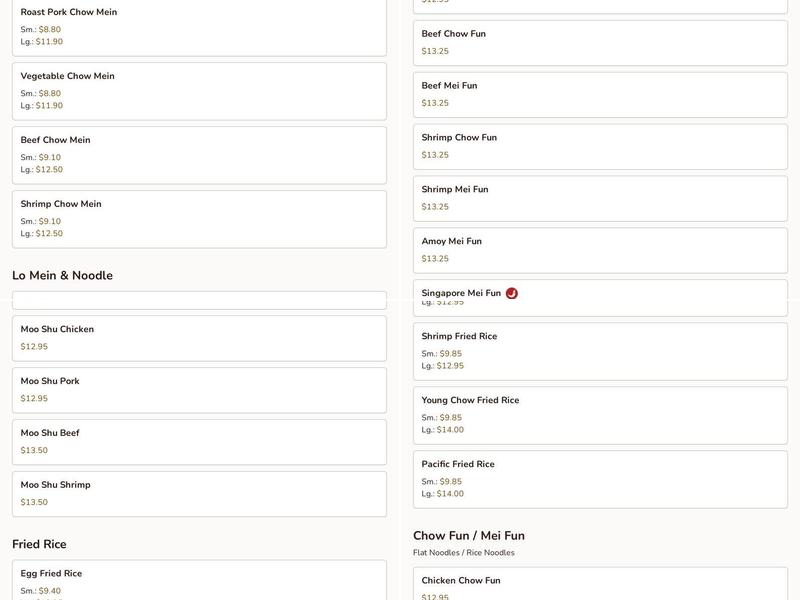 Pacific Kitchen Menu