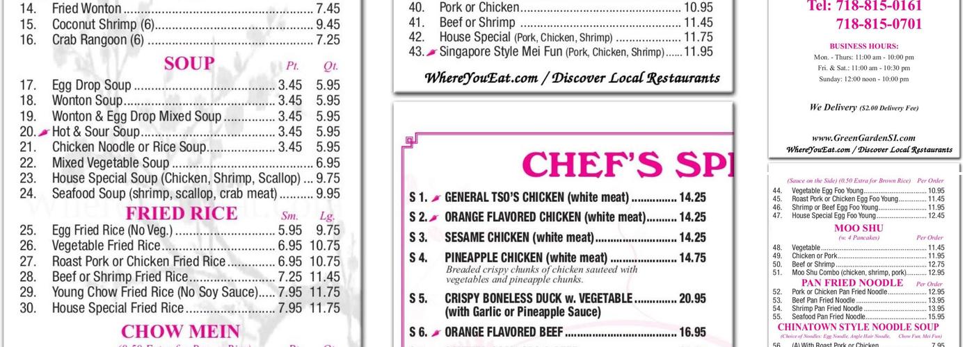 Green Garden Chinese Restaurant Menu